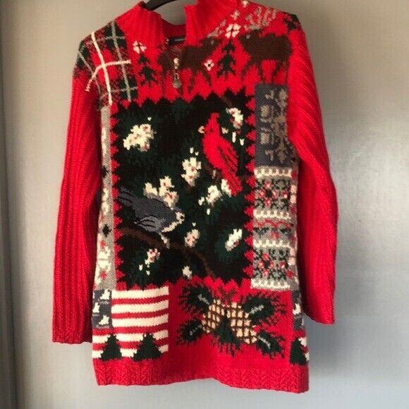 Vintage The Eagle's Eye Red Cardinal 1/4 Zip Cotton Blend Heavy Knit Sweater S - Picture 1 of 6